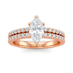 Rose Gold Marquise Diamond Engagement Ring With Split Pavé Band Design