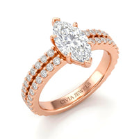 Rose Gold Marquise Diamond Engagement Ring With Split Pavé Band Design
