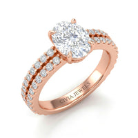 Rose Gold Oval Diamond Engagement Ring With Split Pavé Band Design