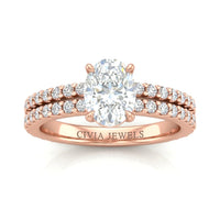 Rose Gold Oval Diamond Engagement Ring With Split Pavé Band Design