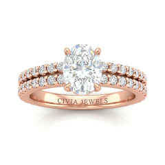Rose Gold Oval Diamond Engagement Ring With Split Pavé Band Design