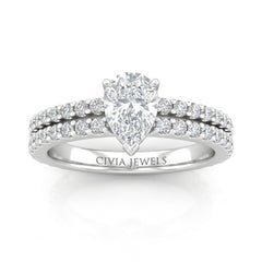 White Gold Pear Diamond Engagement Ring With Split Pavé Band Design