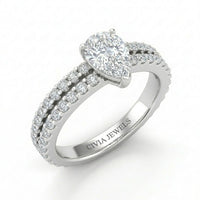 White Gold Pear Diamond Engagement Ring With Split Pavé Band Design