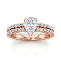 Rose Gold Pear Diamond Engagement Ring With Split Pavé Band Design