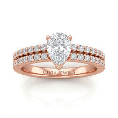 Rose Gold Pear Diamond Engagement Ring With Split Pavé Band Design