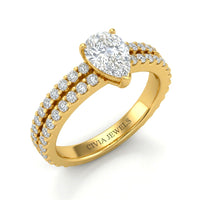 Yellow Gold Pear Diamond Engagement Ring With Split Pavé Band Design