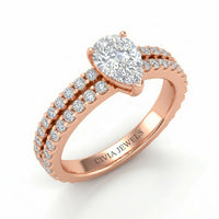 Rose Gold Pear Diamond Engagement Ring With Split Pavé Band Design