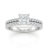 White Gold Princess Diamond Engagement Ring With Split Pavé Band Design