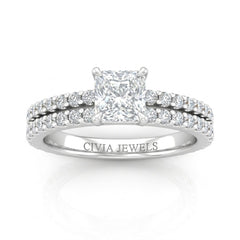 White Gold Princess Diamond Engagement Ring With Split Pavé Band Design