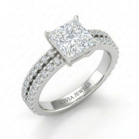 White Gold Princess Diamond Engagement Ring With Split Pavé Band Design