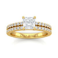 Yellow Gold Princess Diamond Engagement Ring With Split Pavé Band Design