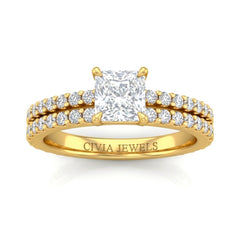 Yellow Gold Princess Diamond Engagement Ring With Split Pavé Band Design