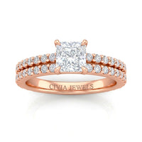 Rose Gold Princess Diamond Engagement Ring With Split Pavé Band Design