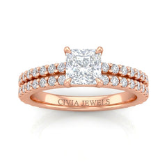 Rose Gold Princess Diamond Engagement Ring With Split Pavé Band Design