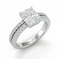 White Gold Radiant Diamond Engagement Ring With Split Pavé Band Design