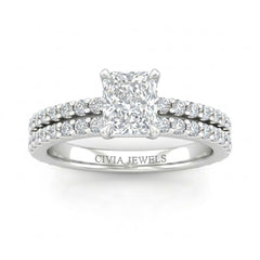 Silver Radiant Diamond Engagement Ring With Split Pavé Band Design