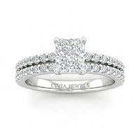 White Gold Radiant Diamond Engagement Ring With Split Pavé Band Design