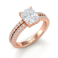 Rose Gold Radiant Diamond Engagement Ring With Split Pavé Band Design