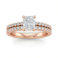 Rose Gold Radiant Diamond Engagement Ring With Split Pavé Band Design
