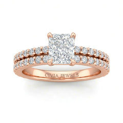 Rose Gold Radiant Diamond Engagement Ring With Split Pavé Band Design