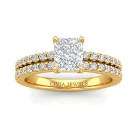 Yellow Gold Radiant Diamond Engagement Ring With Split Pavé Band Design