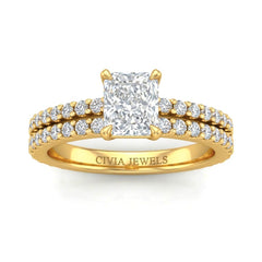 Yellow Gold Radiant Diamond Engagement Ring With Split Pavé Band Design