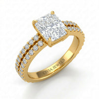 Yellow Gold Radiant Diamond Engagement Ring With Split Pavé Band Design