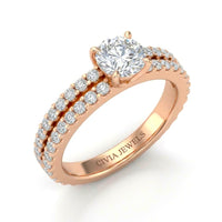 Rose Gold Round Diamond Engagement Ring With Split Pavé Band Design