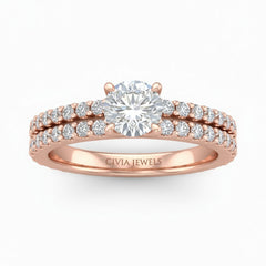 Rose Gold Round Diamond Engagement Ring With Split Pavé Band Design