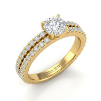 Yellow Gold Round Diamond Engagement Ring With Split Pavé Band Design