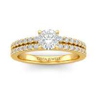 Yellow Gold Round Diamond Engagement Ring With Split Pavé Band Design