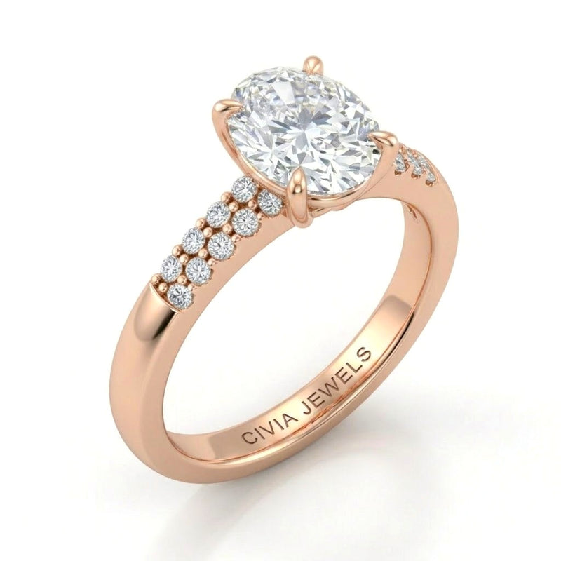 Rose Gold Oval Diamond Engagement Ring With Double Pavé Accent Band