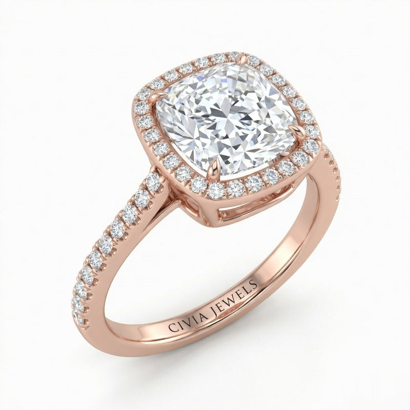 Rose Gold Cushion Halo Diamond Engagement Ring
