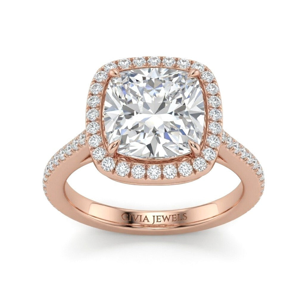 Rose Gold Cushion Halo Diamond Engagement Ring