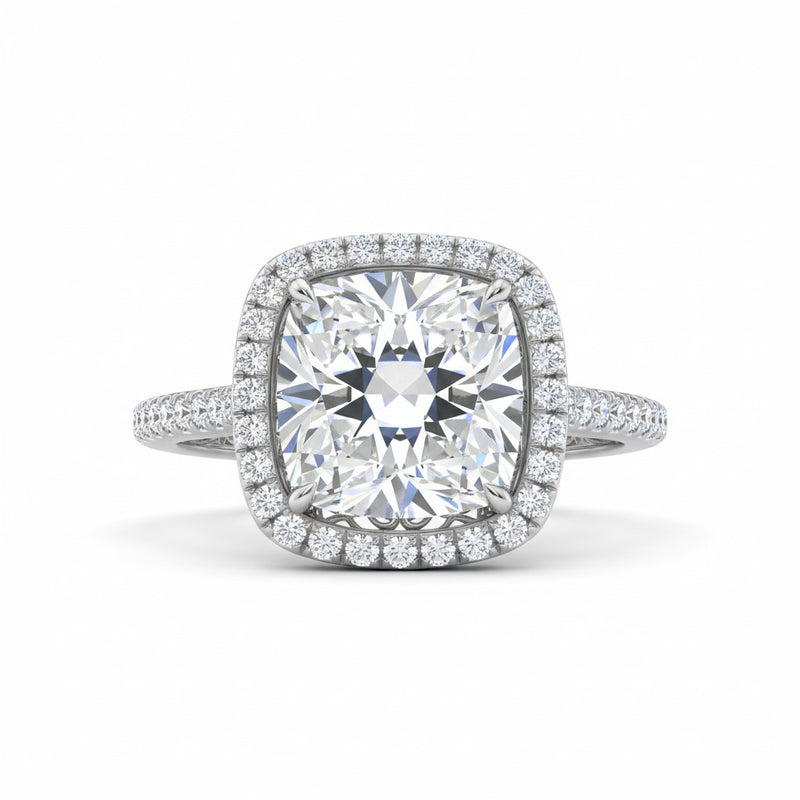 White Gold Cushion Halo Diamond Engagement Ring