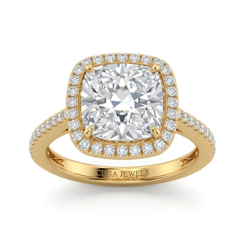 Yellow Gold Cushion Halo Diamond Engagement Ring