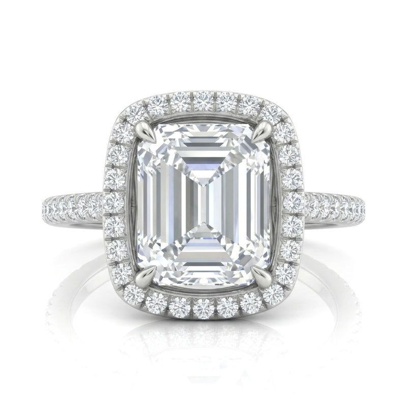 Silver Emerald Halo Diamond Engagement Ring