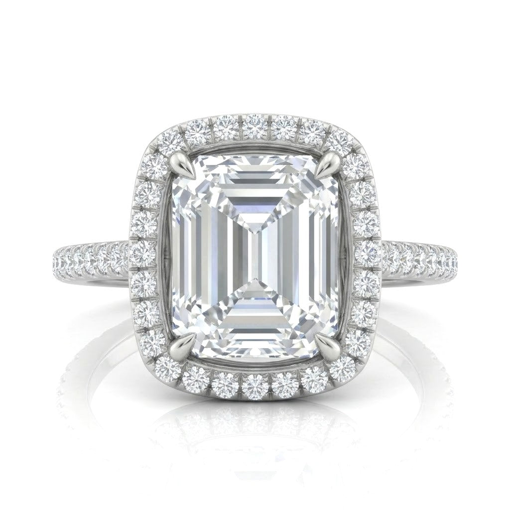 Silver Emerald Halo Diamond Engagement Ring