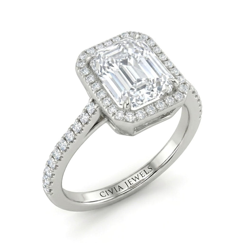 White Gold Emerald Halo Diamond Engagement Ring
