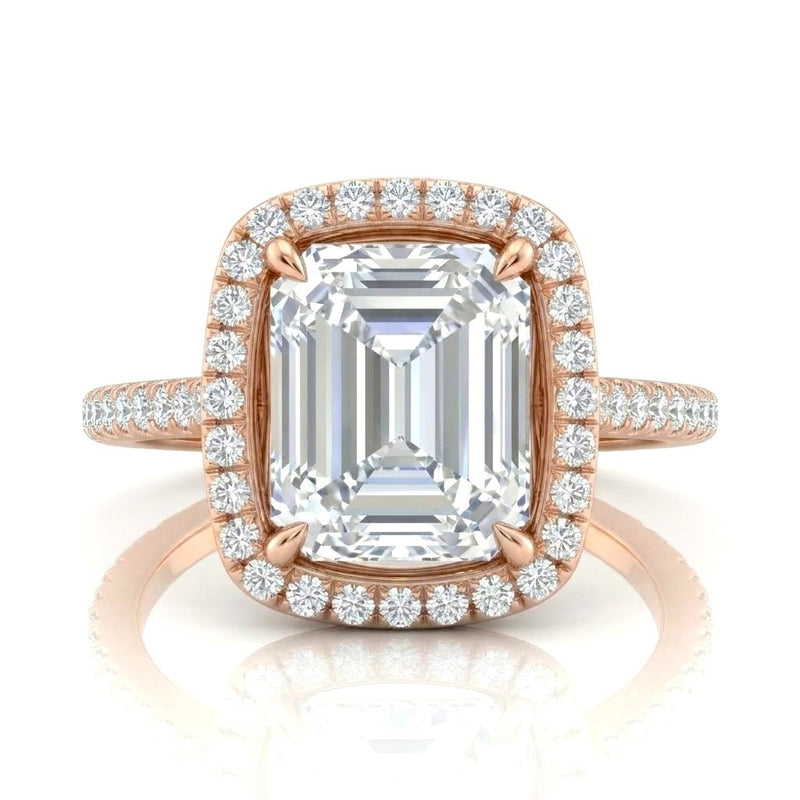 Rose Gold Emerald Halo Diamond Engagement Ring