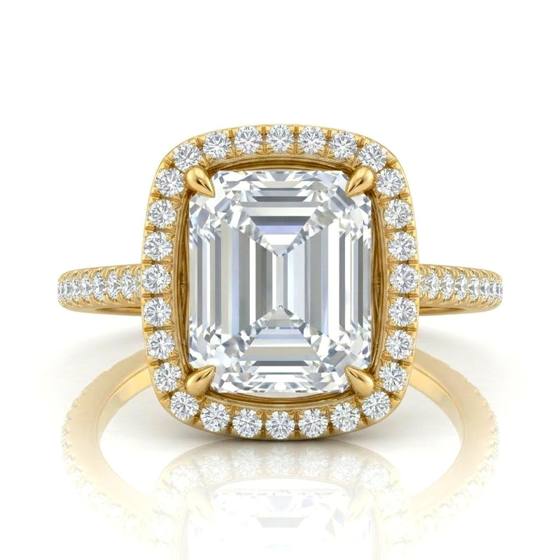Yellow Gold Emerald Halo Diamond Engagement Ring