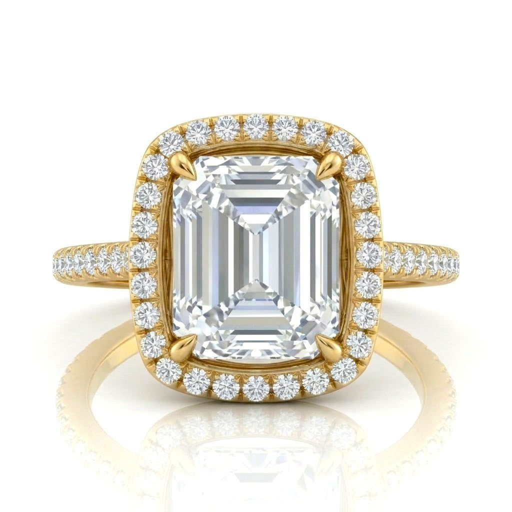 Yellow Gold Emerald Halo Diamond Engagement Ring