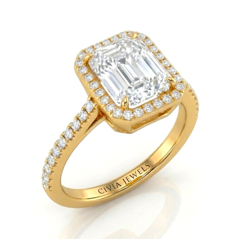 Yellow Gold Emerald Halo Diamond Engagement Ring