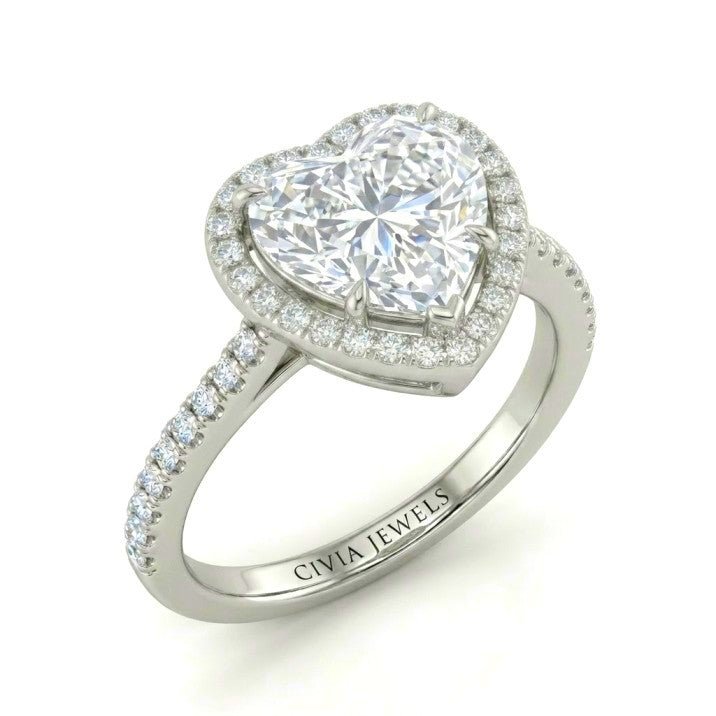 Silver Heart Halo Diamond Engagement Ring
