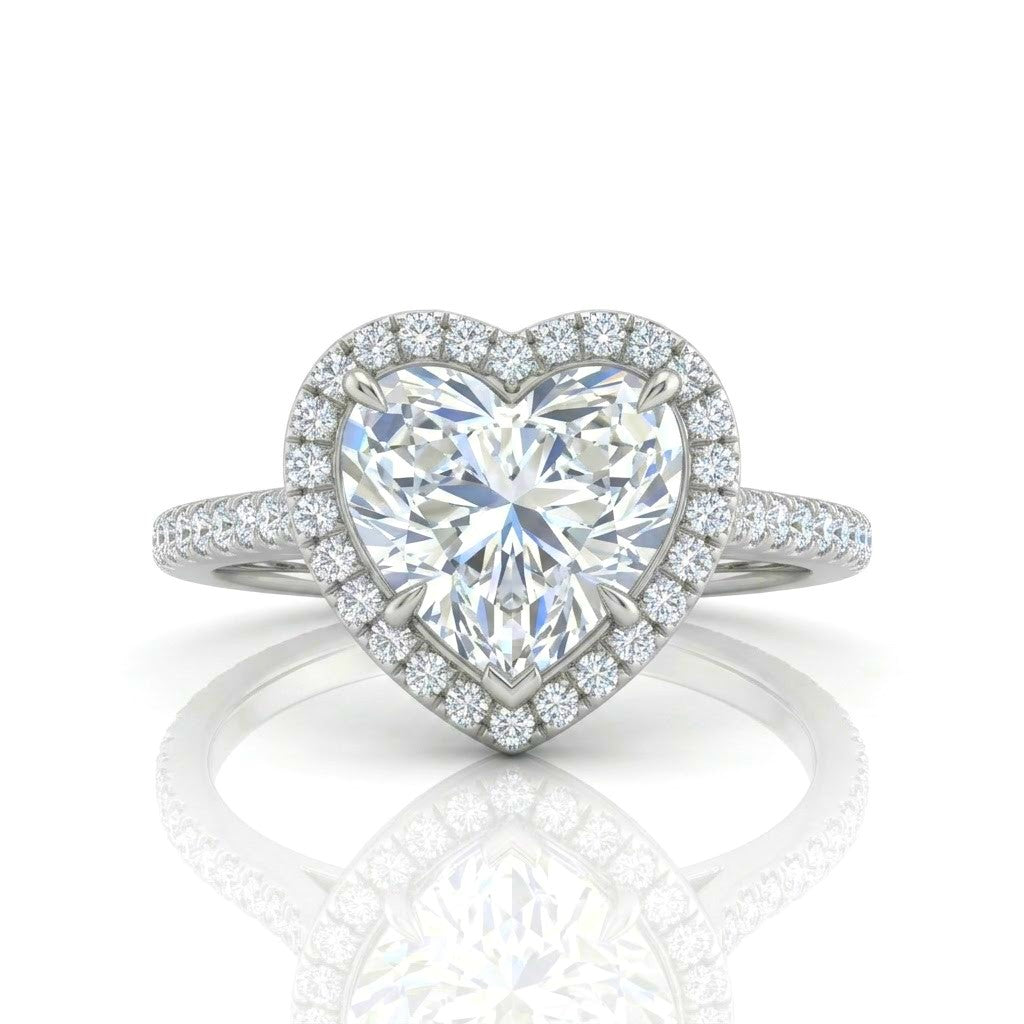 Silver Heart Halo Diamond Engagement Ring