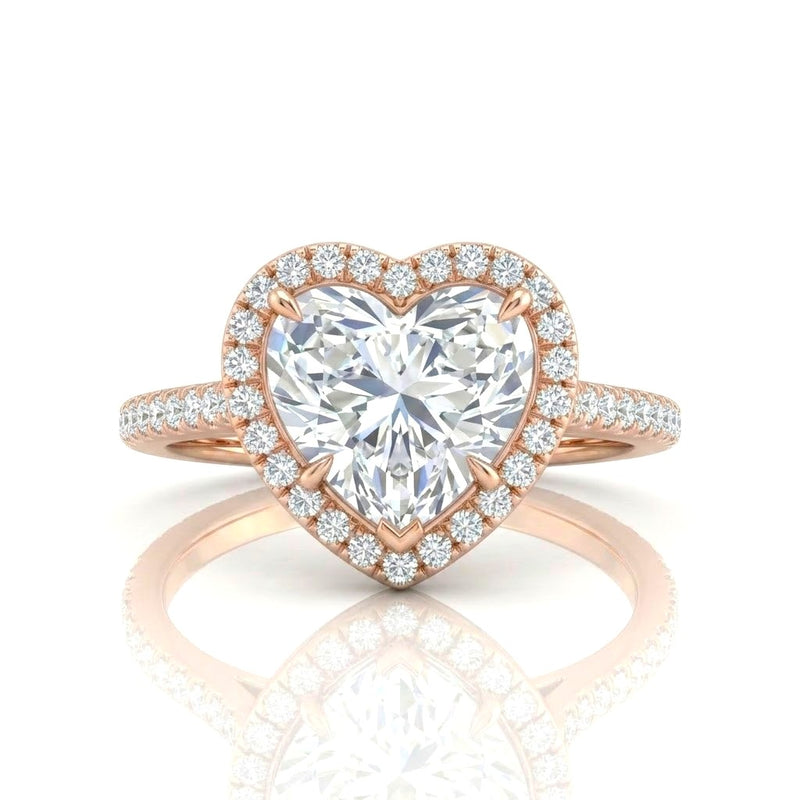 Rose Gold Heart Halo Diamond Engagement Ring