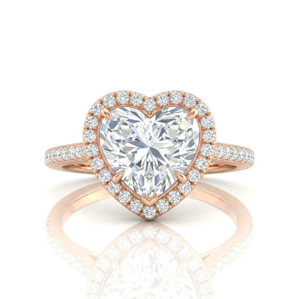 Rose Gold Heart Halo Diamond Engagement Ring