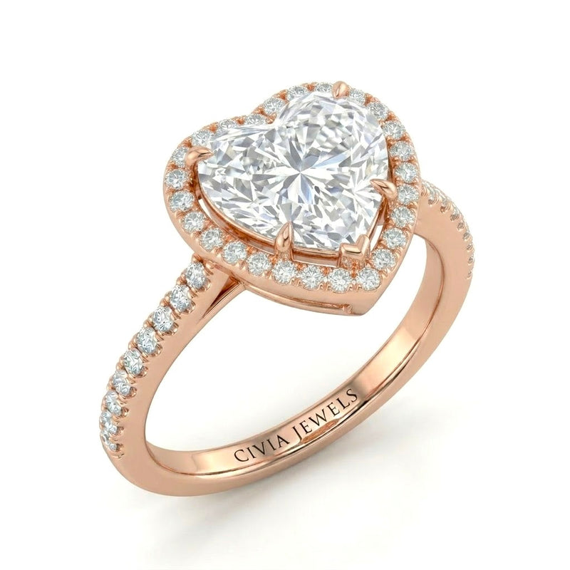 Rose Gold Heart Halo Diamond Engagement Ring