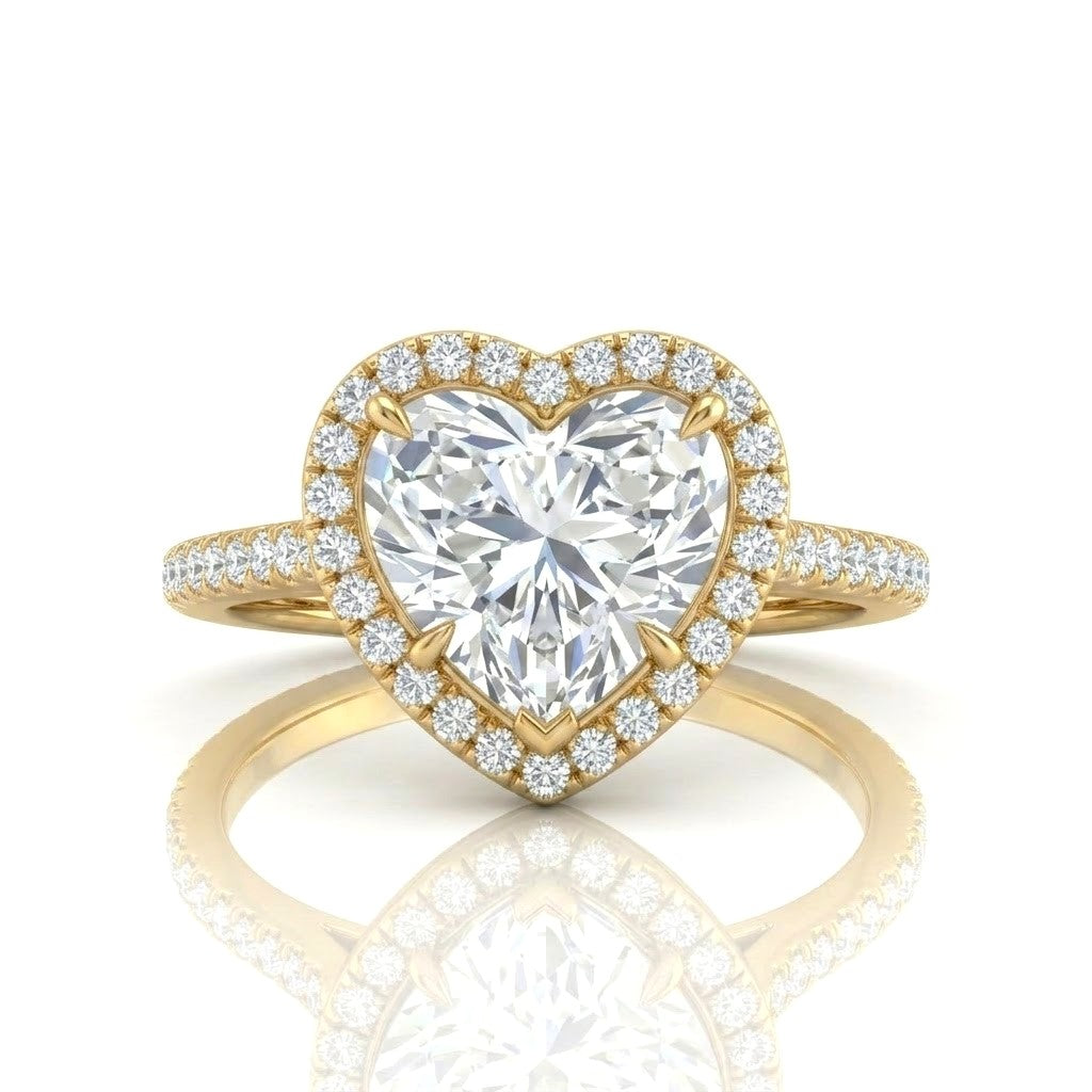 Yellow Gold Heart Halo Diamond Engagement Ring