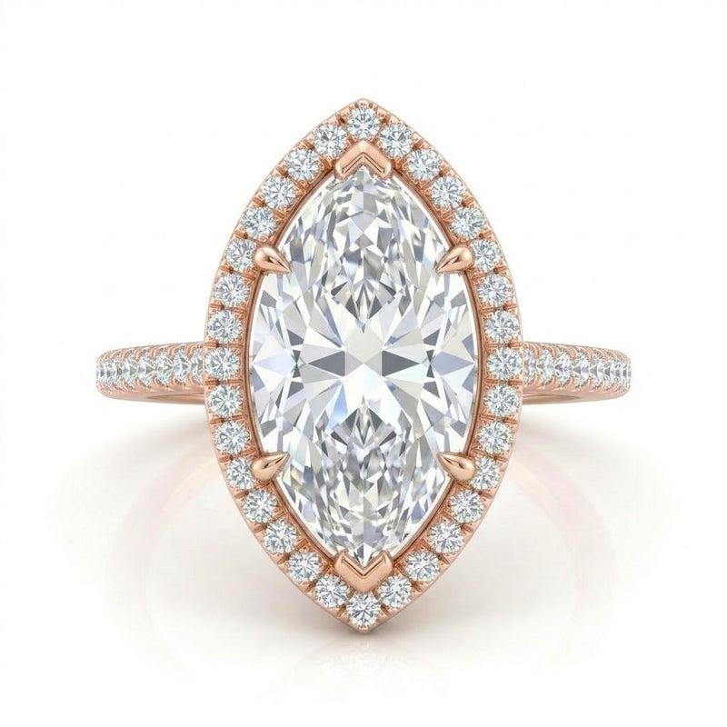 Rose Gold Marquise Halo Diamond Engagement Ring